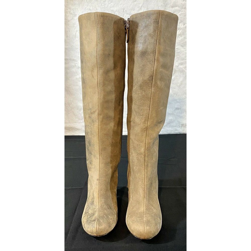Fossil Leather Boots Tan Distress 5 Knee High Heel